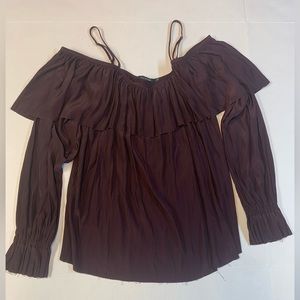 Calvin Rucker womens long sleeve cold shoulder blouse size XS eggplant purple
